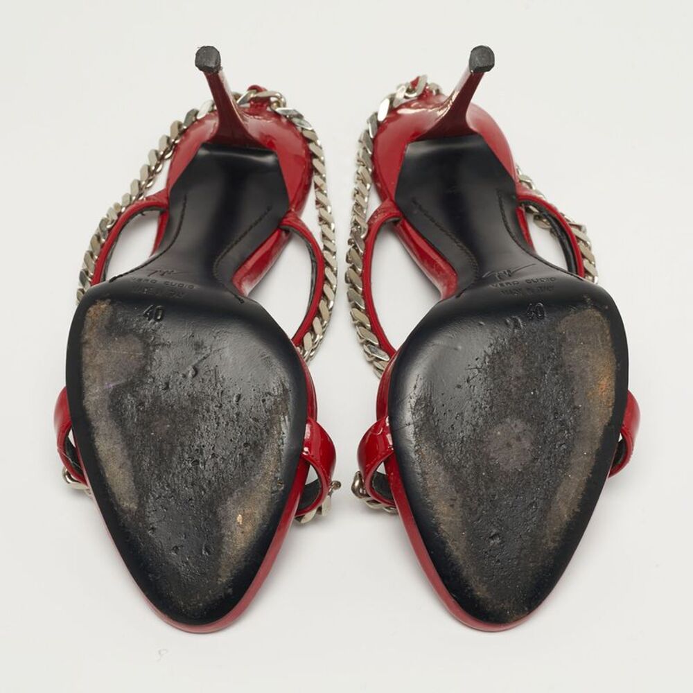 Giuseppe Zanotti Curb Chain Size 40 Red Patent Leather Slide Sandals - Picture 6 of 7